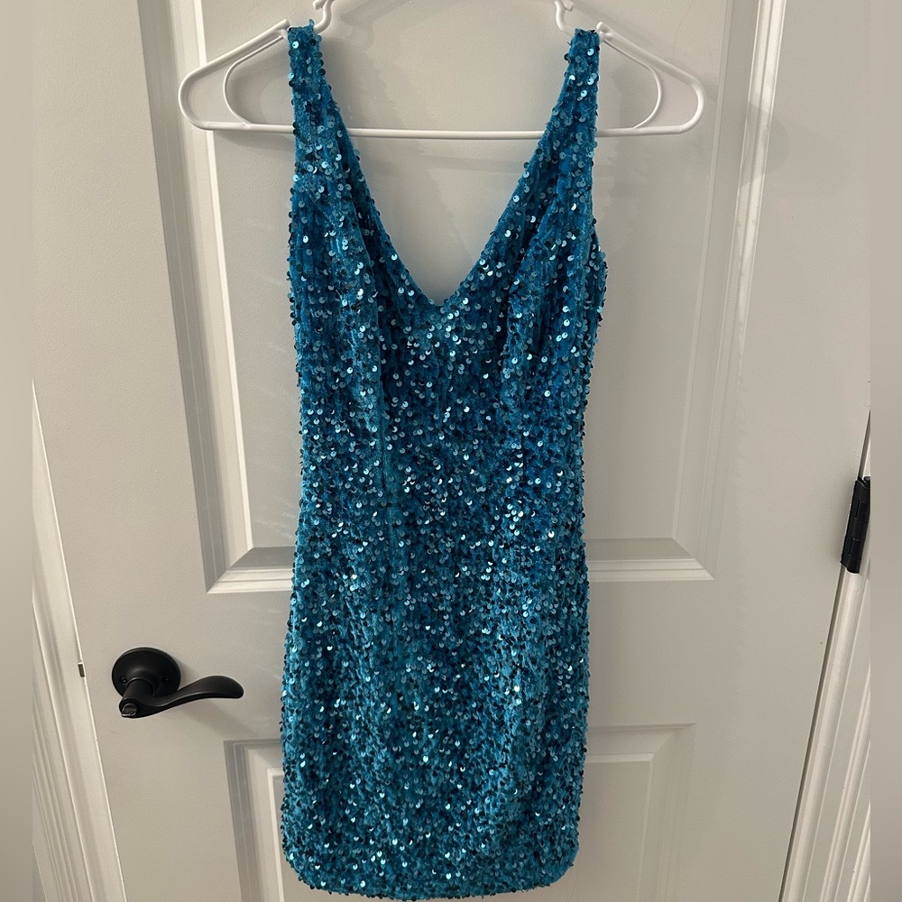 Sequin Teal Mini Dress